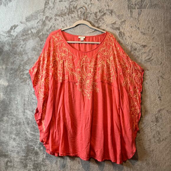 Sundance Top Pink Embroidered Kaftan Poncho Sheer Boho Peasant Women’s Medium - Picture 1 of 5